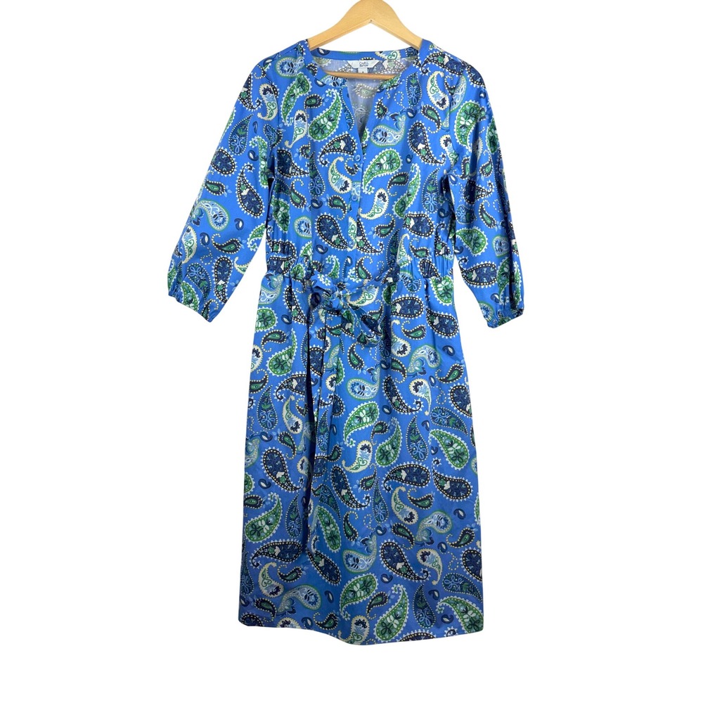 Croft‎ & Barrow Paisley Midi Shirt Dress sz M Blue 3/4 Sleeve vibrant boho